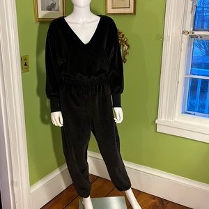 vintage 80s Liz Claiborne black velour jumsuit